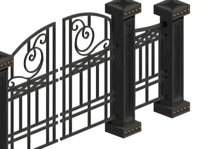 Aluminum door fence set Low-poly 3D model