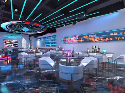 Cyber bar sci fi furniture and neon signs 3d model 3D model