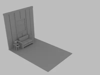 Wood Living Scene Lounge  Low-poly 3D model