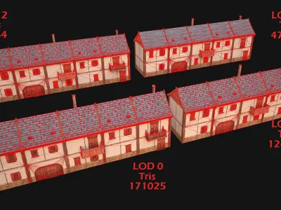 Medieval house with balcony Low-poly 3D model