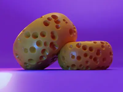 3d model of cheese with materials light and scene Free 3D model