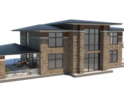 House in the Wright style Low-poly 3D model