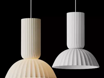 Jeanne Fluted White Porcelain Dome Pendant Light 3D model