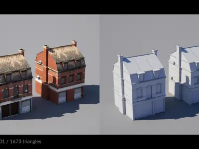 Low Poly Game-Ready Building Pack with Textures Low-poly 3D model
