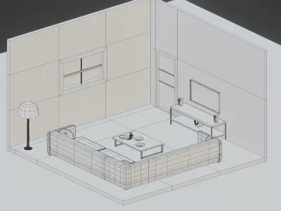 Living Room Low-poly 3D model 2