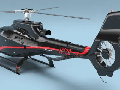  Airbus H130 Light Helicopter Black Red with Interior Rigged for Maya 