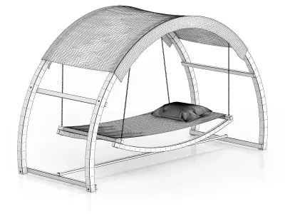 Wooden Hammock with Sunshade 3D model
