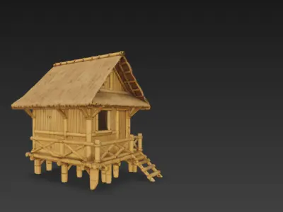 Realistic Bamboo House 3D model