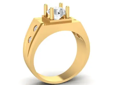 Classic Men Ring with Round Diamond 3D Model 654 3D print model