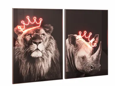 Lion and Rhino posters with neon 3D model