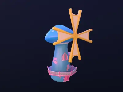 Asset - Cartoons - Background- Windmill - Hight Poly Low-poly 3D model