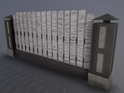 Fence with columns Low-poly 3D model