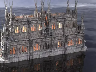 Mansion medieval with rough stone wall steps interior 3D model