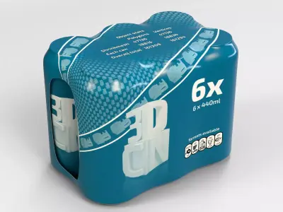 6 Pack 440ml cans in a plastic shrinkwrap 3D model