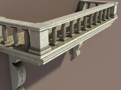 Balkony Low poly 3d Model balcony with columns and railings Low-poly 3D model