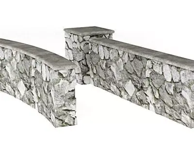 Grey Stone Wall And Column 3D model