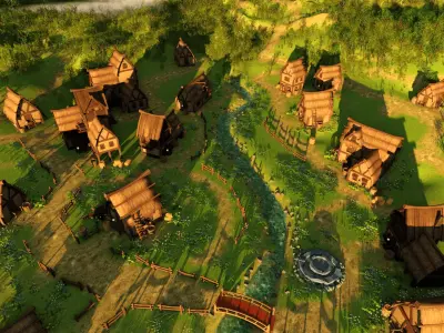 Medieval Village Environment Scene around Forest 3D model