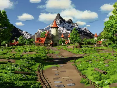 Fantasy Medieval Small Town Scene 3D model