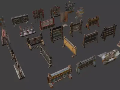 Post Apocalyptic Signage and Barricades Pack 3D model