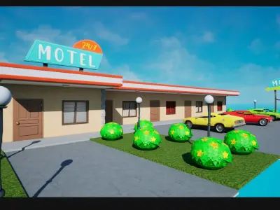 Stylized Motel Low-poly 3D model