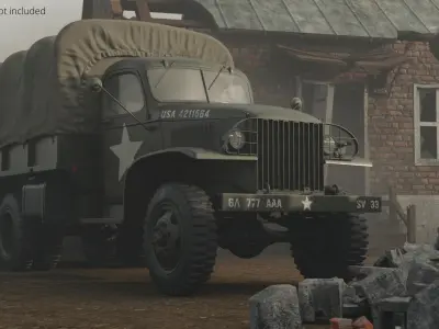  WWII GMC CCKW 6x6 Army Truck with Covered Bed Green Old Rigged for Maya 