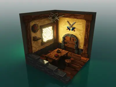 Voxel 3D Render of isometric Warrior Room 3D model