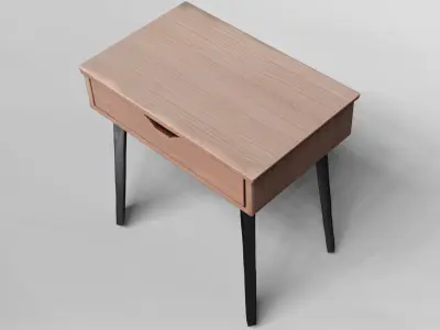 Modern Wooden Side Table with Drawer and Metal Legs 3D model