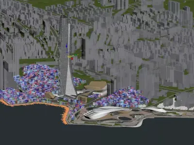 Futuristic Skyscraper Tower by the Waterfront 3D model