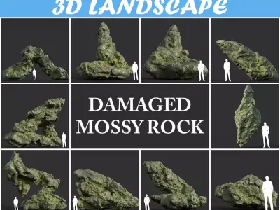 Low poly Damaged Mossy Rock A 190430 Low-poly 3D model