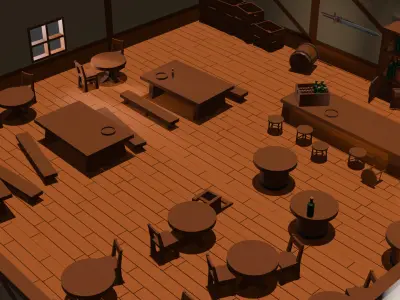 Medieval Tavern Furniture asset-pack Low-poly 3D model