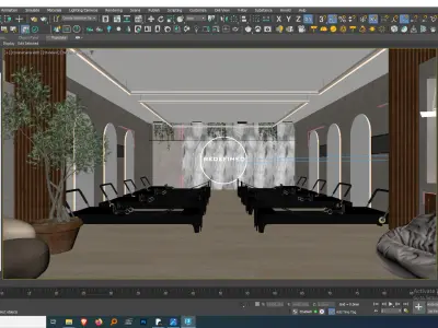 Modern Pilates Studio Interior Scene Wellness Fitness Center  3D model