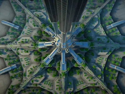 Sci fi city low-poly constructor Low-poly 3D model