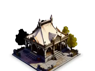 Medieval Tent Market Building 3D Model Low-poly 3D model
