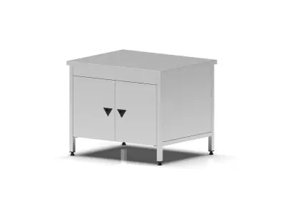 Stainless Steel Industrial Kitchen Work Bench with Swing Doors 3D model