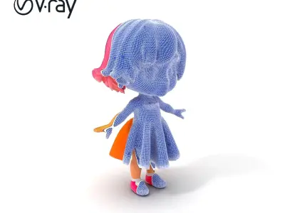 Rainbow Dress Chibi Girl D Character with Pink Hair Low-poly 3D model