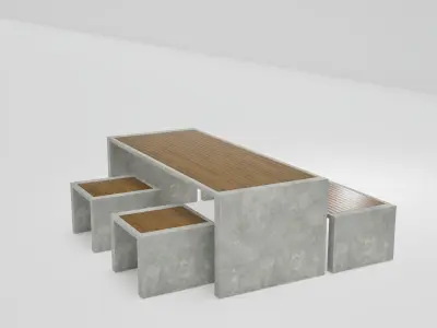 Marina Bench Set - Stoll Table  Low-poly 3D model