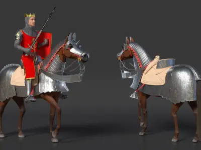  Knight King on Horseback in Armor Fur 