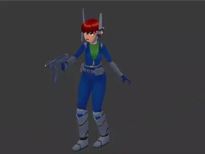 Space girl laser gun Low-poly 3D model
