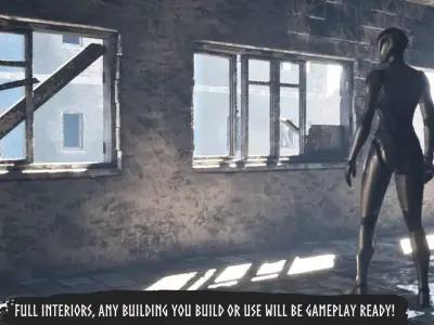 Modular Destroyed Buildings Low-poly 3D model