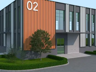 Industrial Building Factory Low-poly 3D model