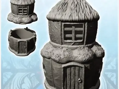Round two-storey dwelling with wooden logs and straw roof 15 - M 3D print model