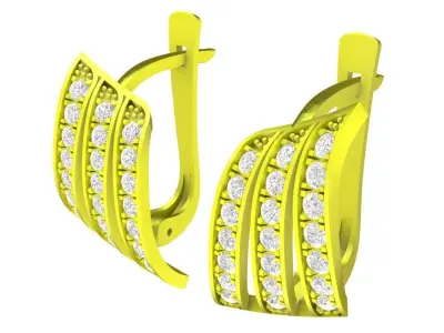 Curved Multi Row Diamond Lever Back Earrings 3D Model 6086 3D print model