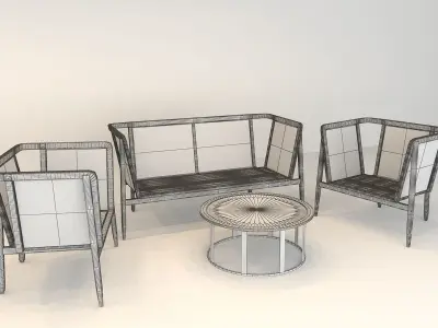 rattan sofa Low-poly 3D model