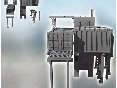 Set of containers for elevated outpost on metal stilts with acce 3D print model