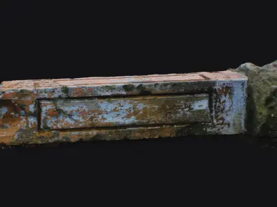 Old Concrete Railing Post Destroyed Beam Peeling Structure 3D model