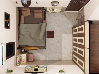 Minimalist Small Bedroom Design Low-poly 3D model