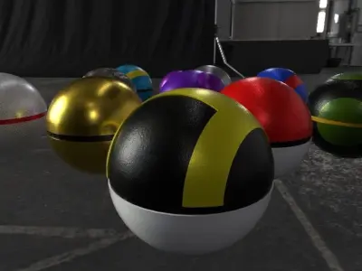 Collection Pokeball three pokemon balls Low-poly 3D model