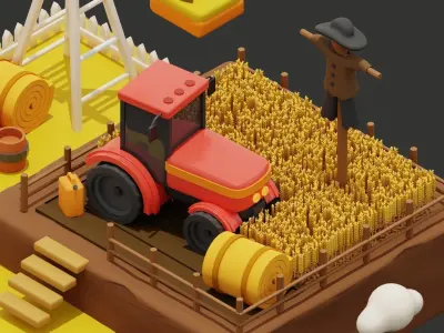 Stylized Wheat Field Environment pack Low-poly 3D model Low-poly 3D model