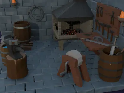 Isometric forge Low-poly 3D model