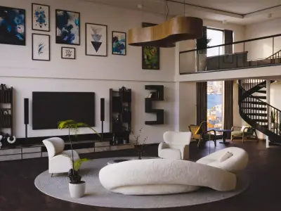 Modern Luxury Loft Lounge Living Room and D5 Render Scene 3D model